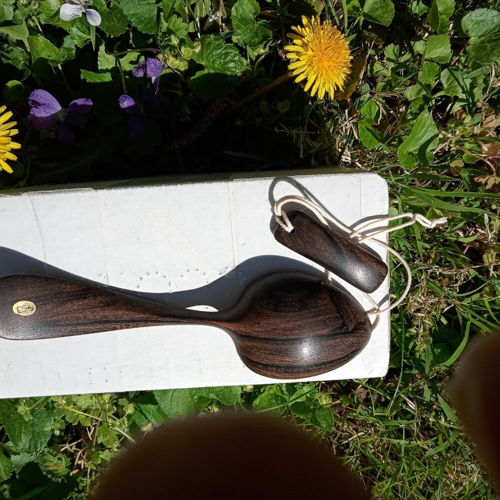 Eater spoon Zircote'. Rare Ben Gordon wooden spoon with silver inlay.